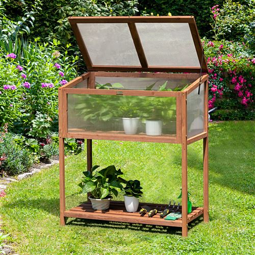 serre de jardin sur pied giantex en bois avec etagère de rangement châssis de jardin dessus ouvrable réglable 90 X 49 X 104,5cm pour arrière-cour patio jardin