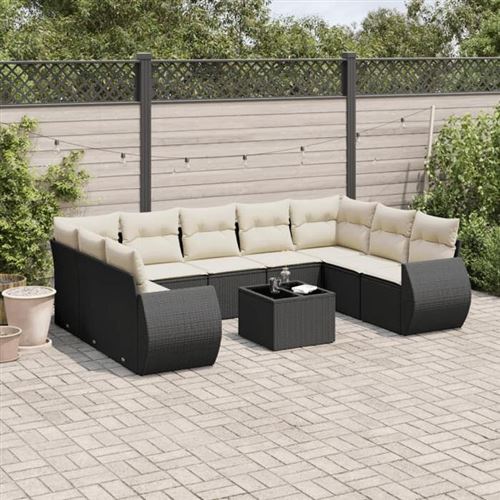 Salon de jardin modulable vidaxl 10 pieces noir resine tressee 62 x 62 x 69 cm 9 personnes