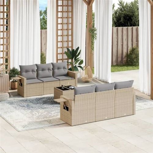Non Communiqué Beige Salon De Jardin Modulable Vidaxl Rotin 7 Pieces X 62 X 69 6 Personnes