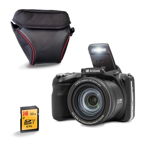  Pack Photo Bridge AZ425 Noir : Zoom Optique 42x + Housse + Carte SD 32Go