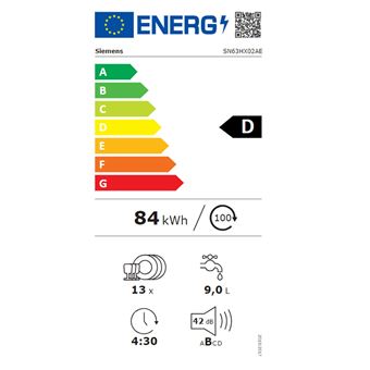 Lave-vaisselle 60cm 13 couverts 42db noir Siemens SN63HX02AE
