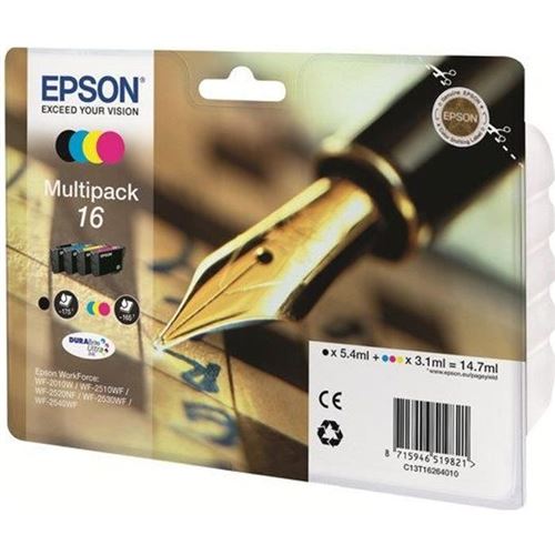 Epson 16 Multipack - Pack de 4 - noir, jaune, cyan, magenta - original - emballage coque avec alarme radioélectrique/ acoustique - cartouche d'encre - pour WorkForce WF-2010, 2510, 2520, 2530, 2540, 2630, 2650, 2660, 2750, 2760