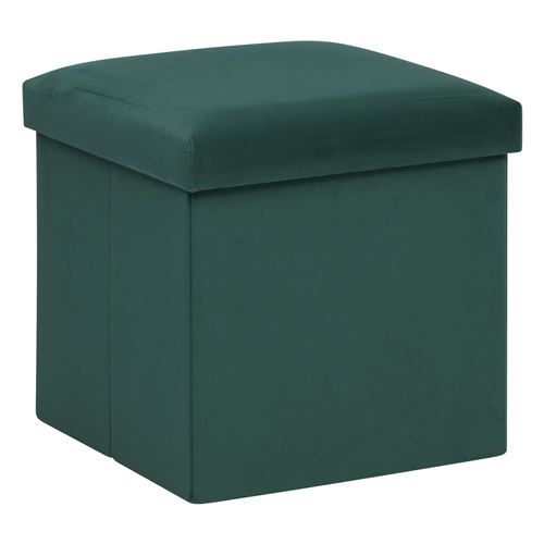 Atmosphera - Pouf de rangement pliable en velours - Vert cèdre