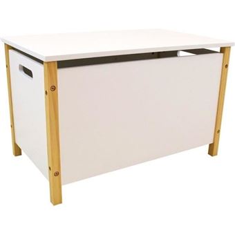 Coffre a jouets en bois SCANDIWOOD - Blanc et beige - Pour enfant a partir de 36 mois - 1