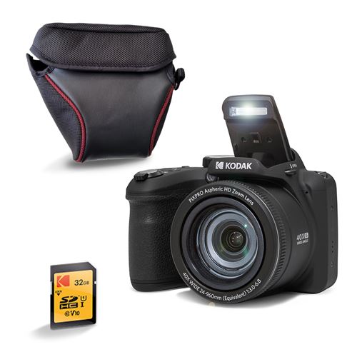 KODAK  Pixpro AZ405 Appareil Photo Bridge 20MP &middot; Zoom Optique 40X, Grand Angle 24mm, Vid&eacute;o Full HD 1080p, Stabilisation OIS, &Eacute;cran LCD 3 , SD 32GB + Housse, Piles AA &middot; Noir