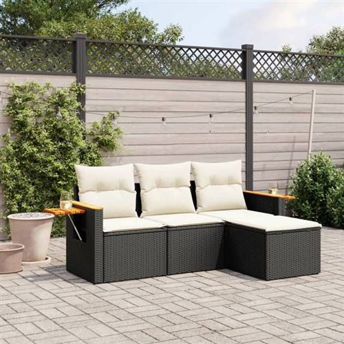 VIDAXL  Salon De Jardin 4 Pcs Avec Coussins Noir R&eacute;sine Tress&eacute;e