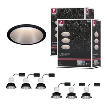 Spot encastré LED 3-Step-Dim Cole Coin Kit de 6 IP44 rond 88 mm Coin 6x6W 6x470lm 230V gradable 2700K Noir, Argent mat - 1