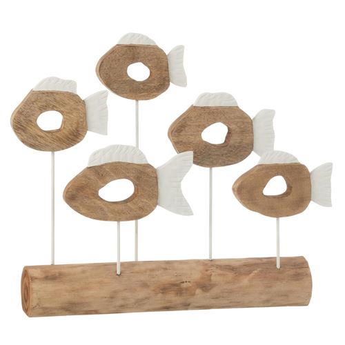 Non Communiqué Marron Statue 5 Poissons Sur Pied En Bois "Vernon" 53Cm Naturel