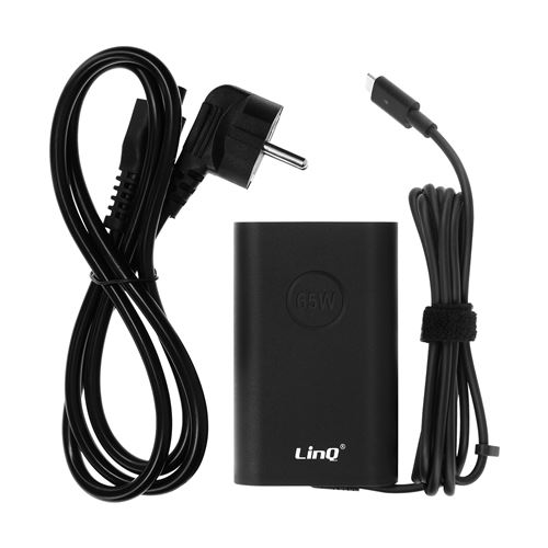 Chargeur Secteur Puissance 65W Câble Connecteur USB-C Compact LinQ noir