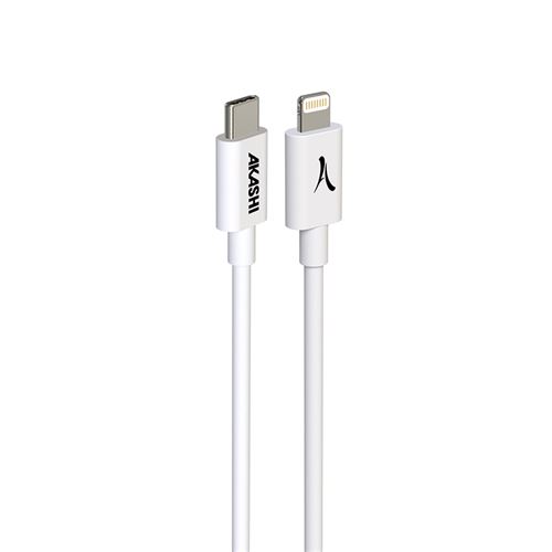 Câble USB Type C Vers Lightning Transfert Charge Rapide 1m Signé Akashi Blanc