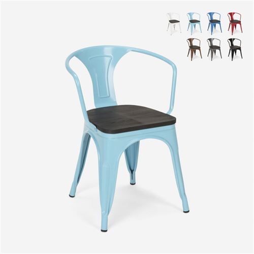 Chaises design industriel en bois et métal de style Tolix Cuisines de bar Steel Wood Arm, Couleur: Turquoise