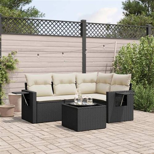 VIDAXL  Salon De Jardin 5 Pcs Avec Coussins Noir R&eacute;sine Tress&eacute;e