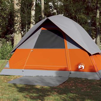 Tente familiale à dôme 12 personnes gris et orange imperméable - Tente