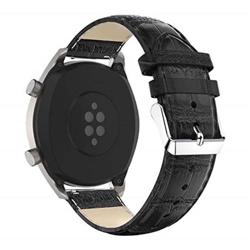 Bracelet en cuir véritable texture crocodile de 22 mm pour Huawei Watch GT/Watch 2 Pro/Honor Watch Magic - Noir