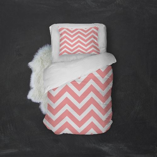 HOMEMANIA Pack oreiller et couette ZigZag 2 - Blanc, rose - 155 x 210 cm
