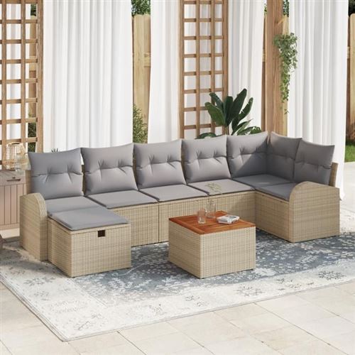 Non Communiqué Beige Ensemble De Canapés De Jardin 8 Pièces Avec Coussins Rattan Poly 3360850
