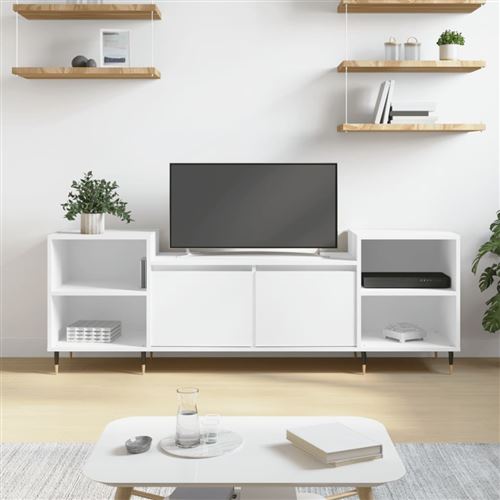 vidaXL Meuble TV, Armoire de Télévision avec 6 Compartiments, Meuble Télé avec Portes Salon Salle de Séjour, Moderne, Blanc Bois d'Ingénierie