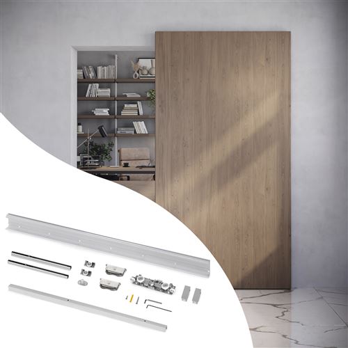 Emuca Kit de quincaillerie pour porte coulissante en bois Wall à fermeture souple, Acier et Aluminium et Plastique
