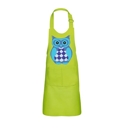 Fabulous Tablier Cuisine Enfant 2 Poches Vert Chouette Bleue Yeux en Boutons - Haut de gamme