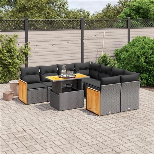 Non Communiqué Noir Vidaxl Salon De Jardin Avec Coussins 9 Pcs, Canapés De Terrasse, Ensemble De Meubles De Patio, Mobilier D'extérieur, 3273883