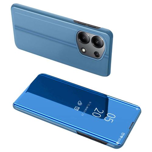 Housse pour Xiaomi Redmi Note 13 Pro 4G / Poco M6 Pro 4G - etui coque portefeuille clear view miroir + verre trempe - BLEU - htdmobiles