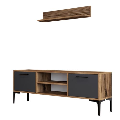HABITAT ET JARDIN Meuble Tv En Bois ""riga"" - 140 X 30 X 48 Cm - Noyeranthracite
