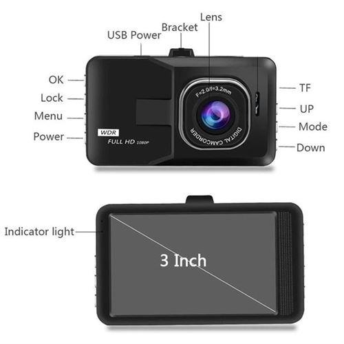 Dashcam Full HD 1080p Caméra Voiture avec Micro, Fonction Bluetooth et  Capteur de Mouvement - Français