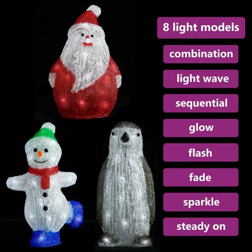 vidaXL Set de figurines de Noël LED 3pcs Acrylique Intérieur/extérieur