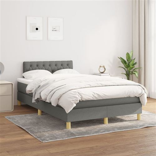 vidaXL Lit à sommier tapissier avec matelas Gris foncé 120x200cm Tissu