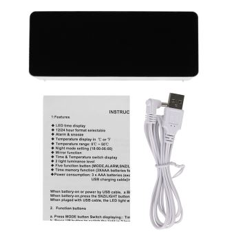 Miroir Led Réveil Numérique Multifonction Température Électronique Snooze Horloge Blanc PL329 Miroir Led Réveil Numérique Multifonction Température Électronique Snooze Horloge Blanc PL329