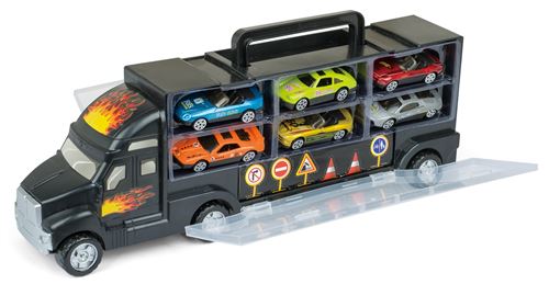 Gear2play Camion avec 6 voitures moulées sous pression 1:42 noir
