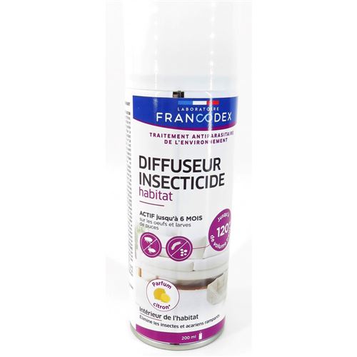 Diffuseur insecticide habitat. 200 ml.(120m²) parfum citron. traitement antiparasitaire de l'environnement. - Francodex - FR-172352