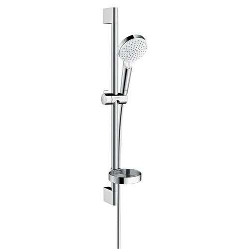 Hansgrohe Gris Pommeau De Douche Crometta 2 Jets Flexible Barre 65 Cm Et Porte-Savon Blanc/Chromé