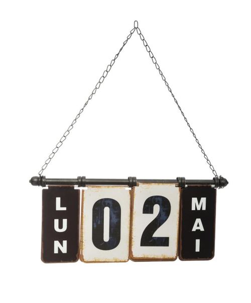 Calendrier à suspendre coloris blanc / noir - L. 42 x l. 2,5 x H. 18 cm -PEGANE-