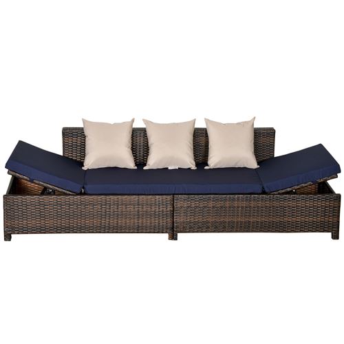 Canapé lit de jardin 3 places inclinable latéralement matelas et coussins inclus résine tressée imitation rotin chocolat