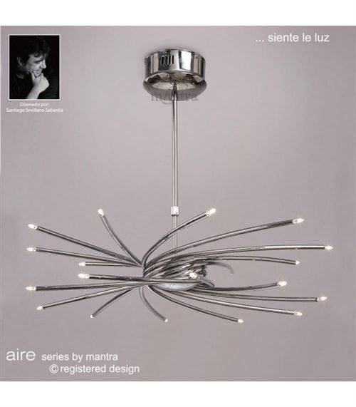 Suspension Aire télescopique 20 Ampoules G4 Curved Arms, chrome poli