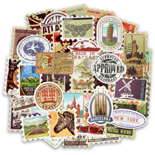50 pieces Stickers pour décoration des bagages/des chambres - Timbre-poste