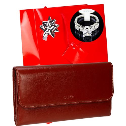 Portefeuille femme cuir OL251 / 20 CM + Bague + Emballage, idée cadeau de Noël