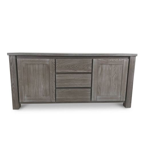 Buffet 2 portes 3 tiroirs Bois massif Gris - GABRIEL