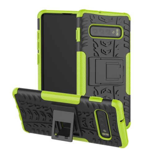 Coque en TPU combinaison de pneus 2 en 1 avec béquille vert pour votre Samsung Galaxy S10