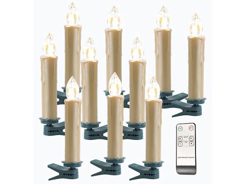 Pack de 10 bougies à LED sans fil avec télécommande - Doré