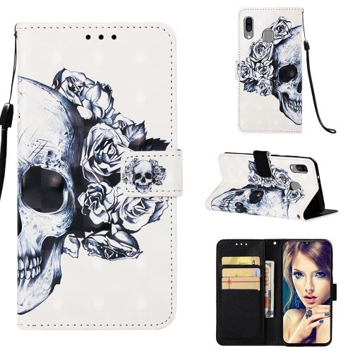 Etui en PU impression de motifs à l'aide d'un ruban crâne et rose pour votre Samsung Galaxy A40