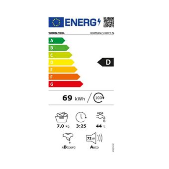 Whirlpool BIWMWG71483FR N - Machine à laver - intégré - Niche - largeur : 60 cm - profondeur : 57 cm - hauteur : 82 cm - chargement frontal - 52 litres - 7 kg - 1351 tours/min - blanc