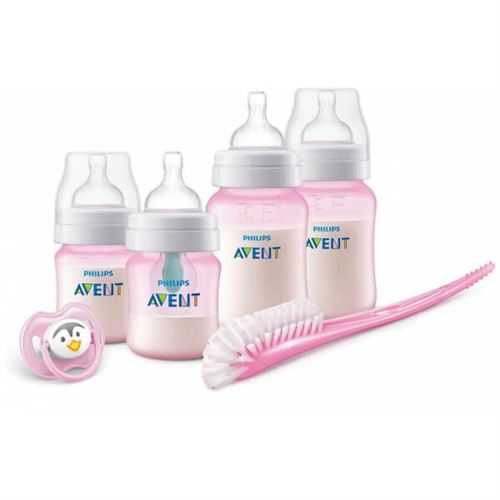 Kit biberons nouveau-né anti-colic airfree rose - philips avent