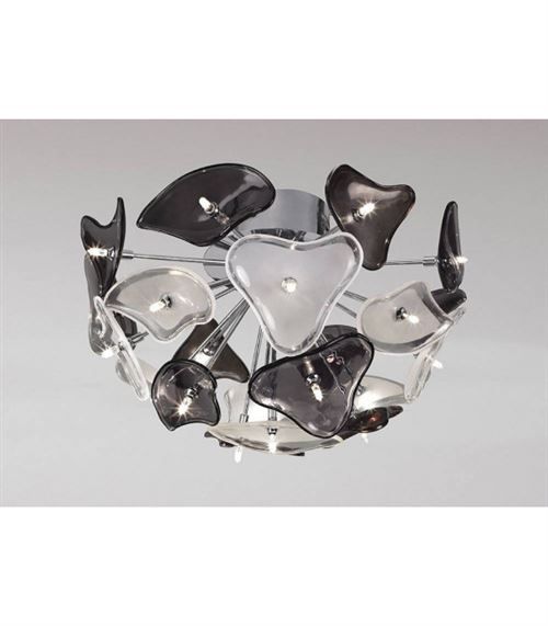 Plafonnier Otto 21 Ampoule G4, chrome poli/verre dépoli/verre noir