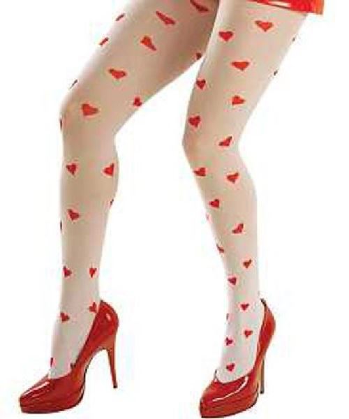 Collants blancs avec cœurs rouges - Taille M/L