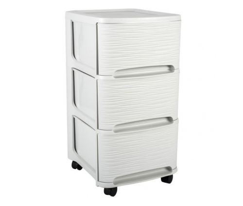 Eda plastique tour de rangement - 3 tiroirs 14 l decor stone avec roulettes - blanc ceruse - 32 x 37 x 61 cm
