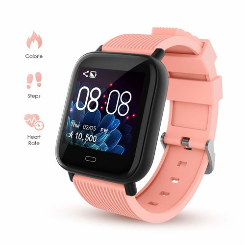Montre Connectée Femmes Homme Montre Sport Cardiofréquencemètre Bracelet Connecté Etanche IP68 Podometre pour Android iOS-Rose