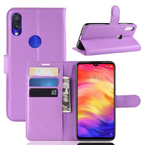 Etui en PU litchi avec support violet pour votre Xiaomi Redmi Note 7