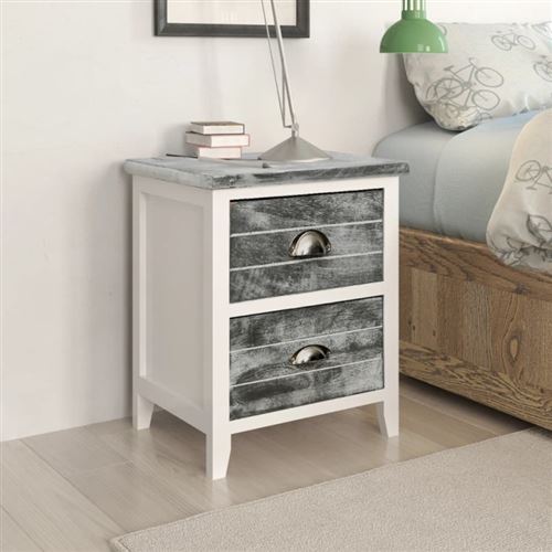 Vidaxl Gris Et Blanc Table De Chevet 2 Pcs Avec 2 Tiroirs - Image 1